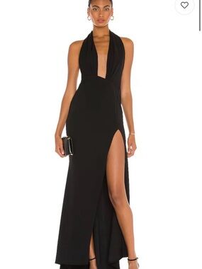Katie May Black Halter Plunge Maxi Dress with High Side Slit